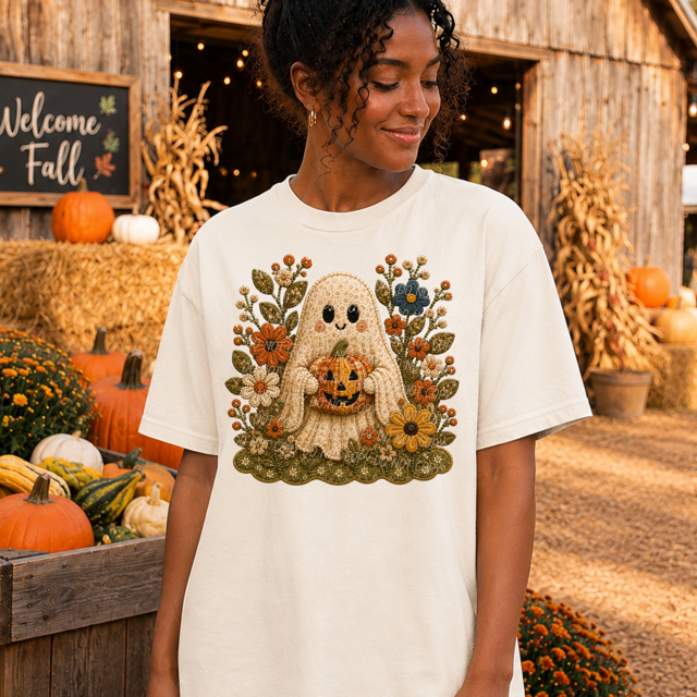 Vintage Ghost Pumpkin DTF Print