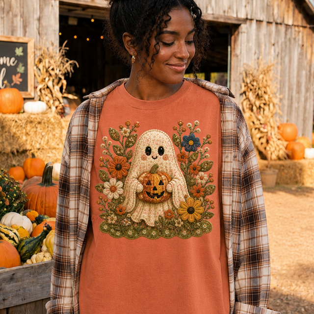 Vintage Ghost Pumpkin DTF Print