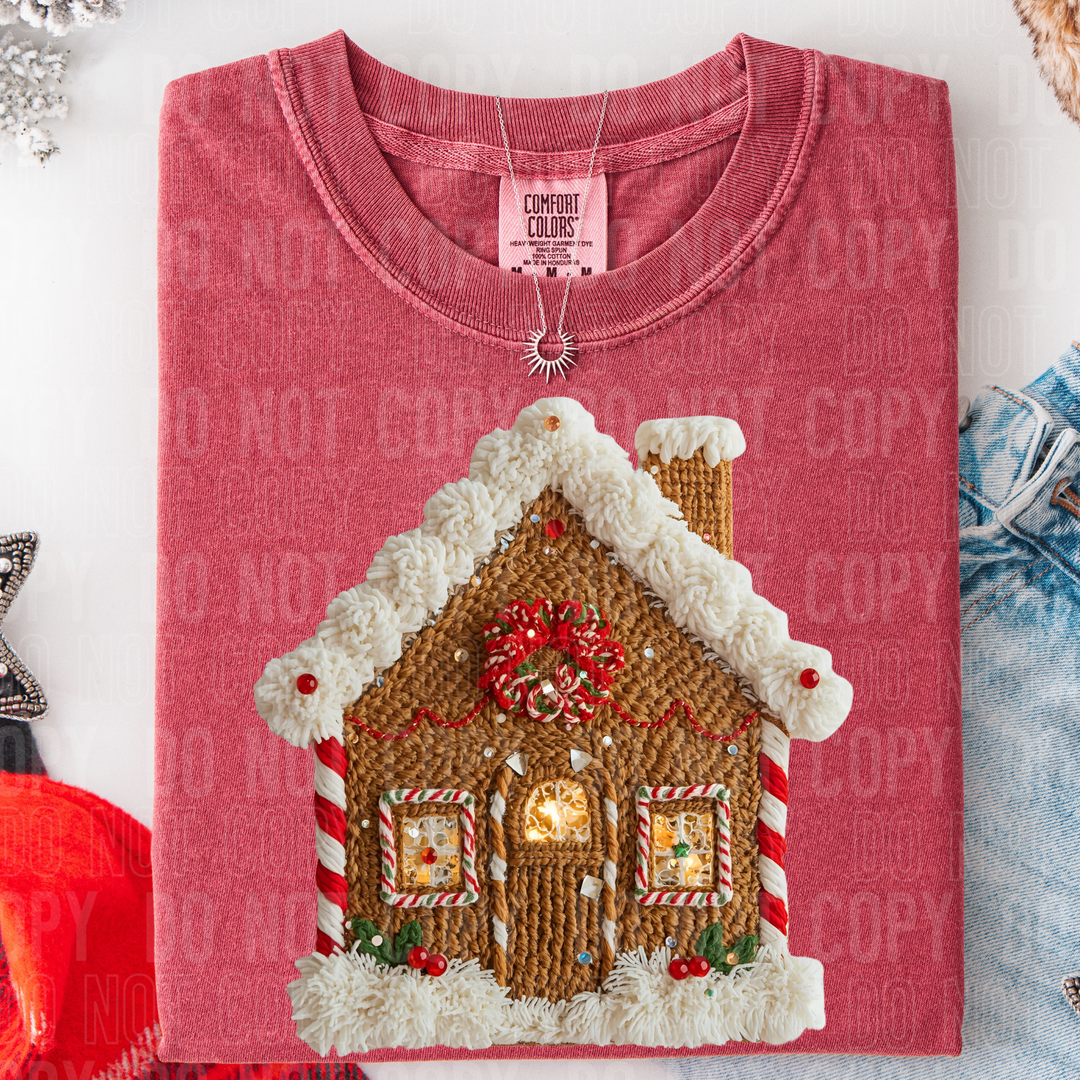 Gingerbread House Yarn DTF Print