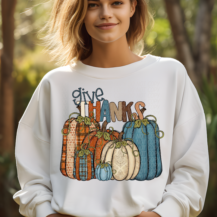 Give Thanks Pumpkin DTF Print