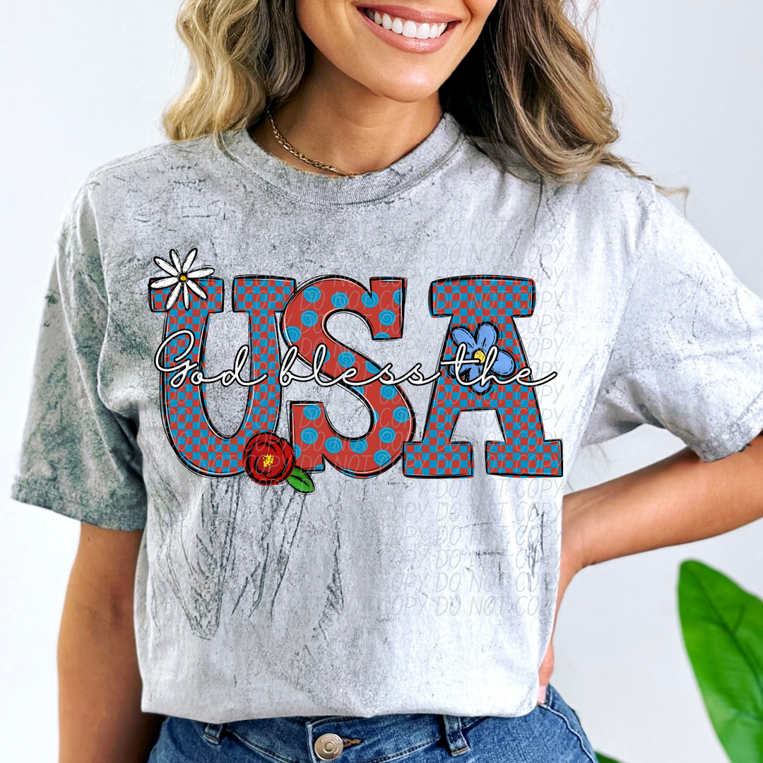 God Bless The USA Floral DTF Print