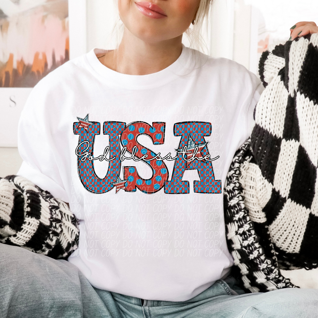 God Bless The USA Stars DTF Print