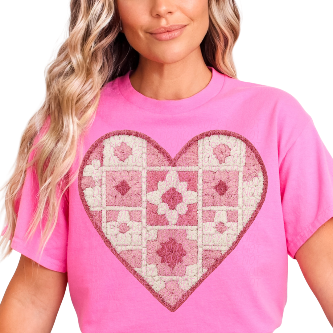 Pink Quilted Heart DTF Print