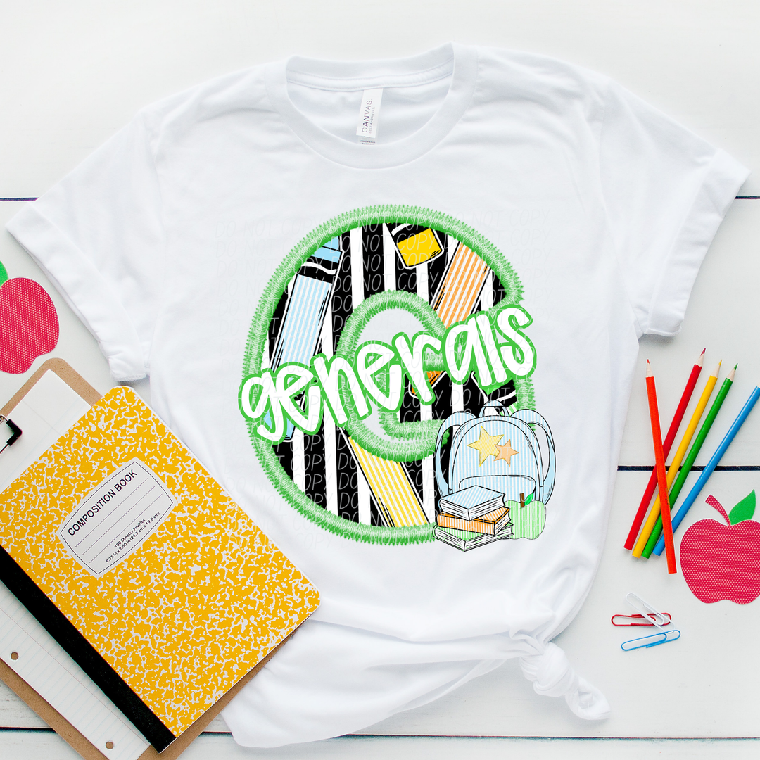 Green Letter Back to School Mascots DTF Print