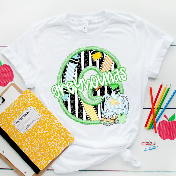 Green Letter Back to School Mascots DTF Print
