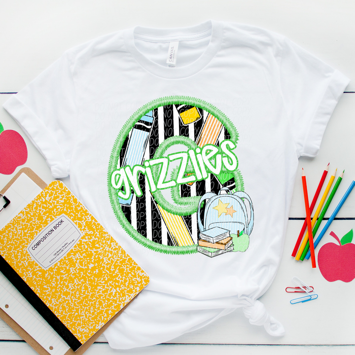 Green Letter Back to School Mascots DTF Print