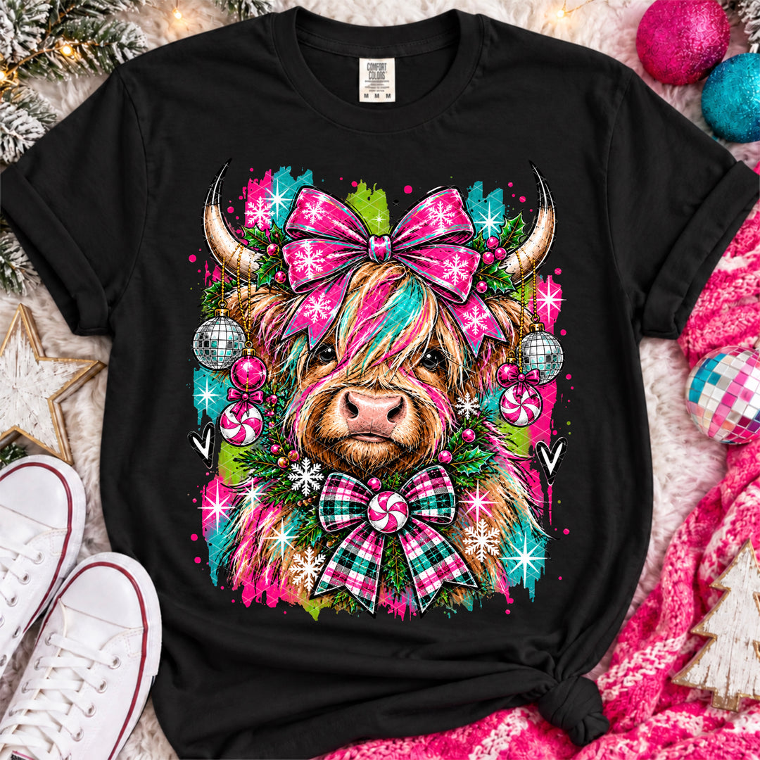 Grunge Christmas Highland Cow DTF Print