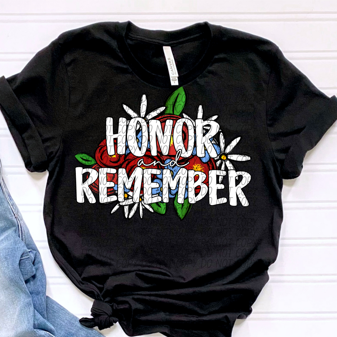 Honor and Remember White Floral DTF Print