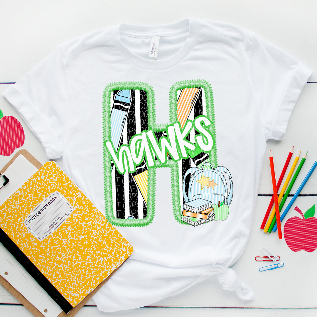 Green Letter Back to School Mascots DTF Print