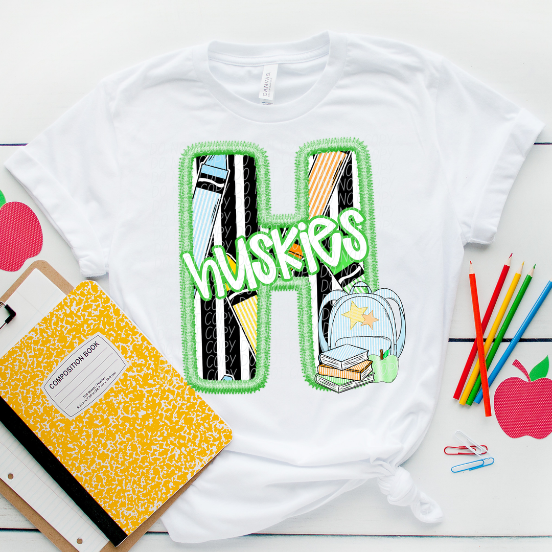 Green Letter Back to School Mascots DTF Print