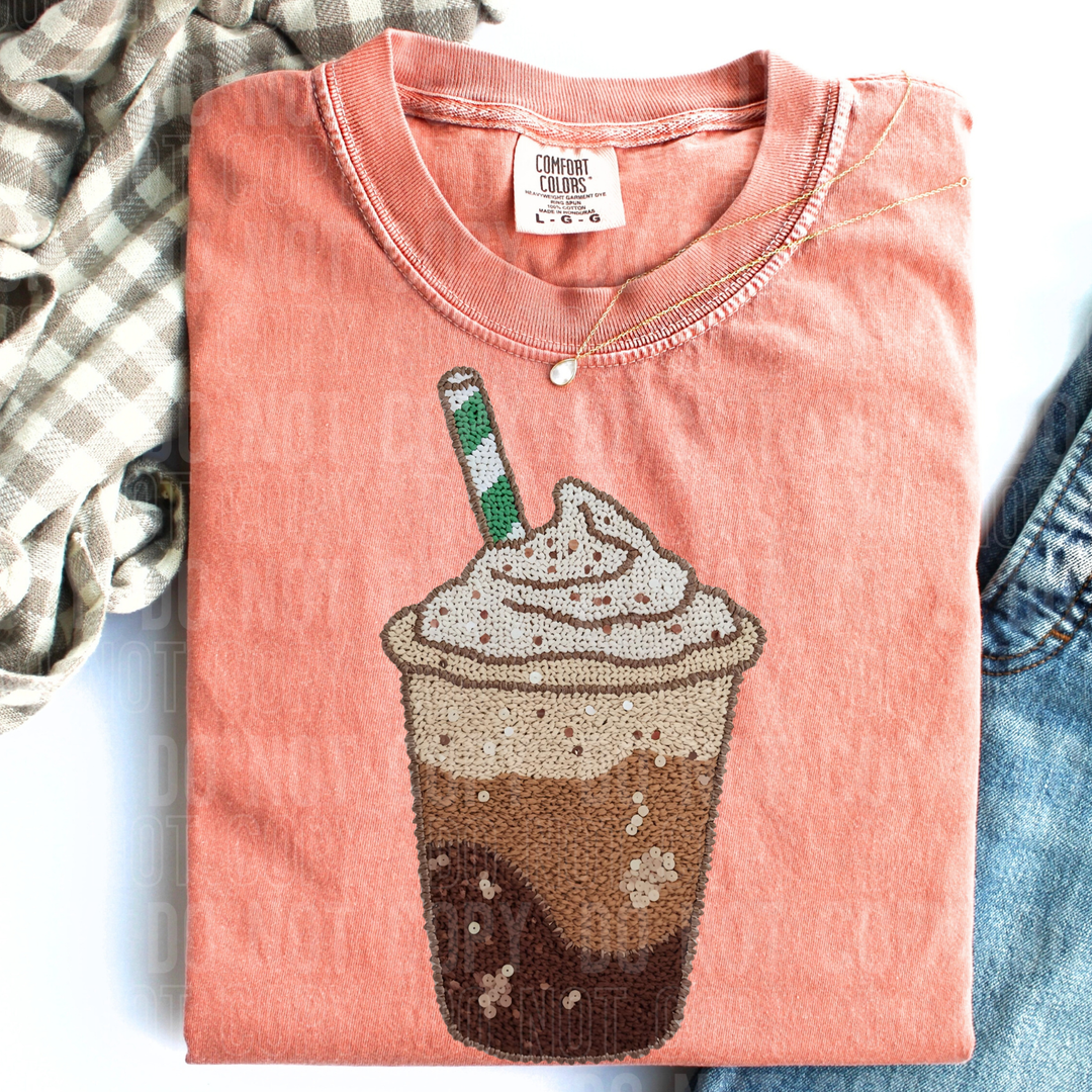 Iced Coffee Faux Yarn DTF Print