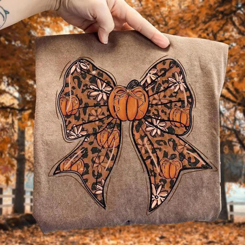 Leopard Pumpkin Coquette Bow DTF Print