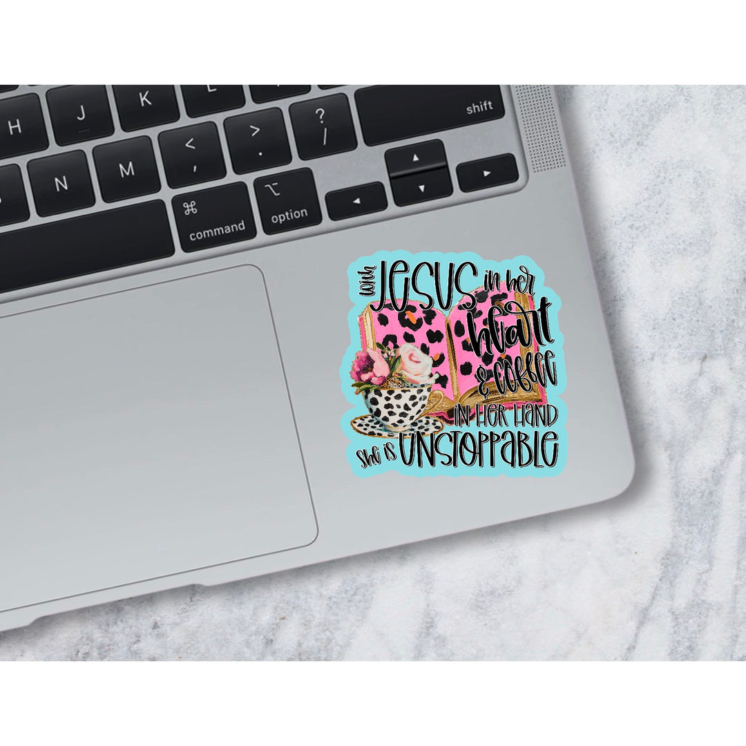 Jesus in her Heart, Coffee in her Hand Die Cut Stickers