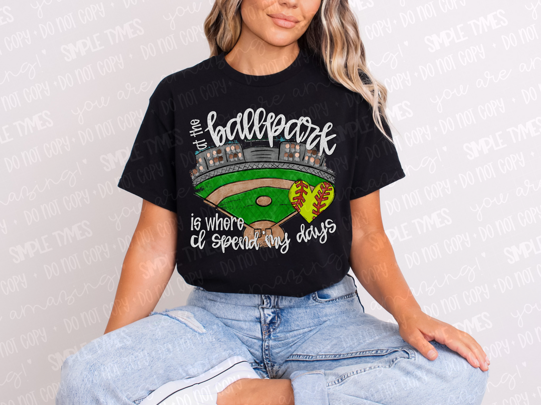 At The Ballpark is Where I Spend Most of My Days Softball DTF Print