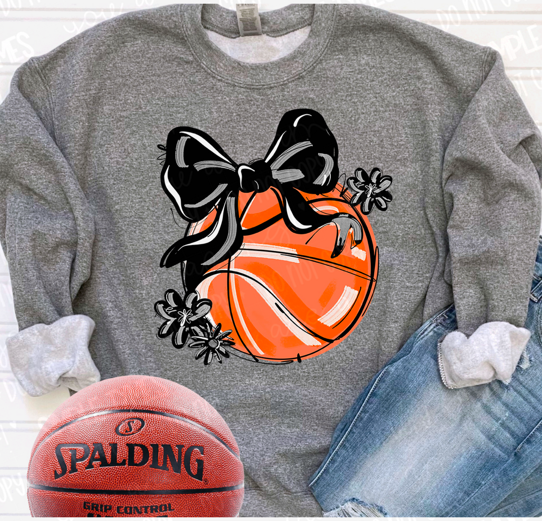 Play Ball Bow with Flowers Basketball DTF Print
