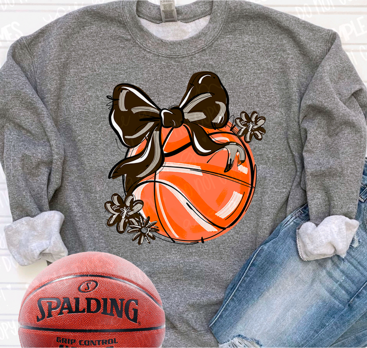 Play Ball Bow with Flowers Basketball DTF Print