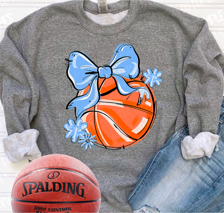 Play Ball Bow with Flowers Basketball DTF Print