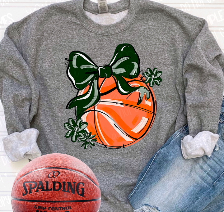 Play Ball Bow with Flowers Basketball DTF Print