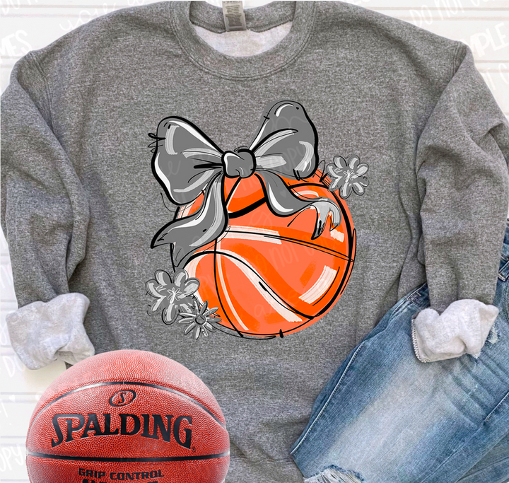 Play Ball Bow with Flowers Basketball DTF Print