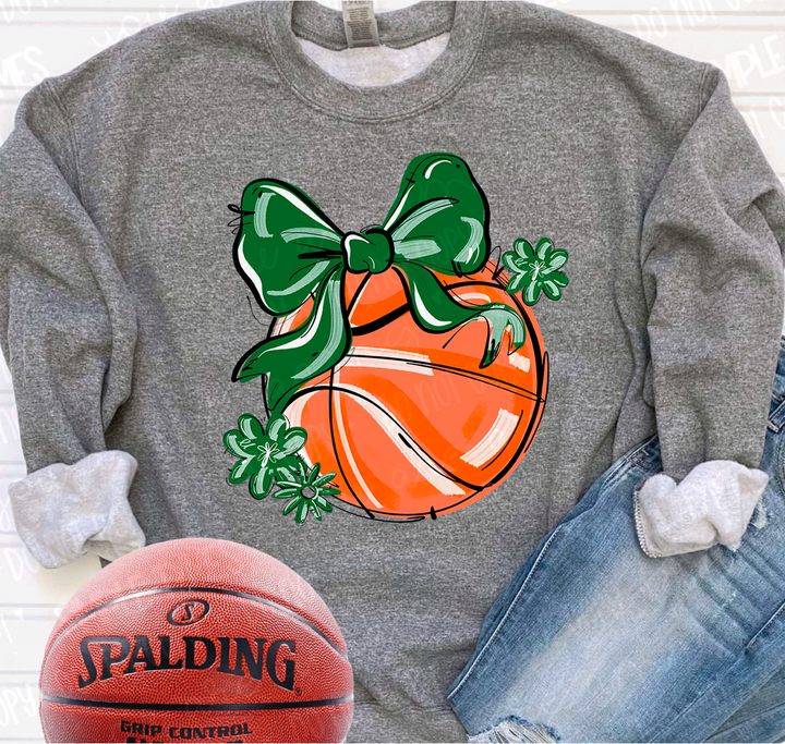 Play Ball Bow with Flowers Basketball DTF Print
