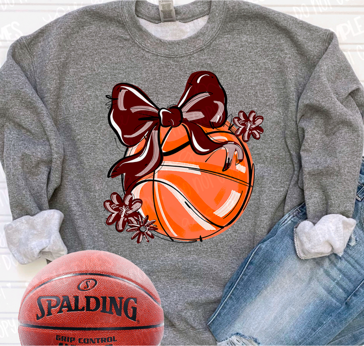 Play Ball Bow with Flowers Basketball DTF Print
