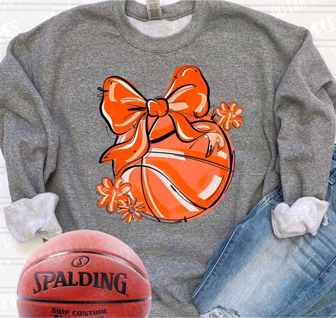 Play Ball Bow with Flowers Basketball DTF Print