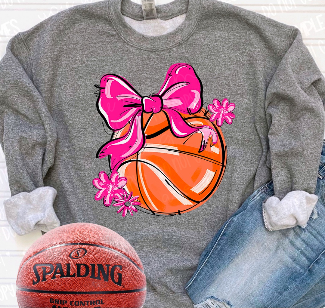 Play Ball Bow with Flowers Basketball DTF Print