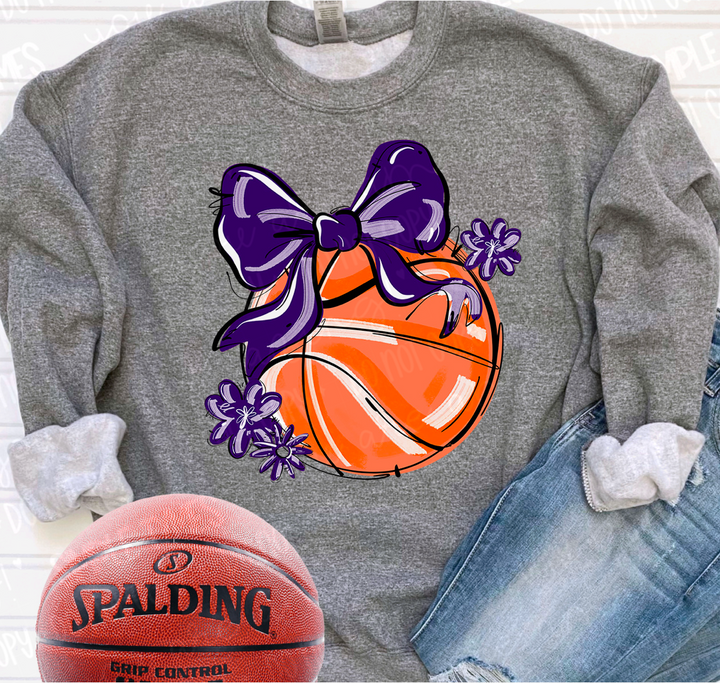 Play Ball Bow with Flowers Basketball DTF Print
