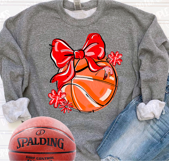 Play Ball Bow with Flowers Basketball DTF Print
