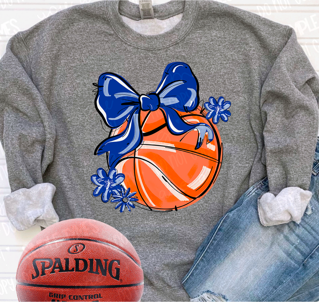 Play Ball Bow with Flowers Basketball DTF Print