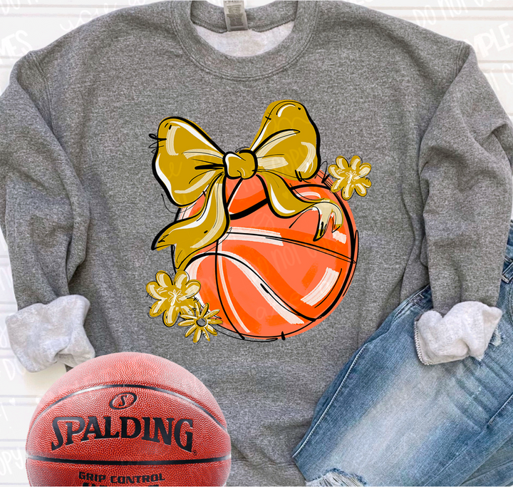 Play Ball Bow with Flowers Basketball DTF Print