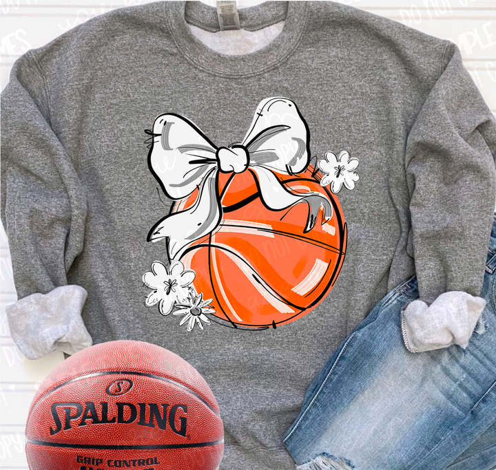 Play Ball Bow with Flowers Basketball DTF Print