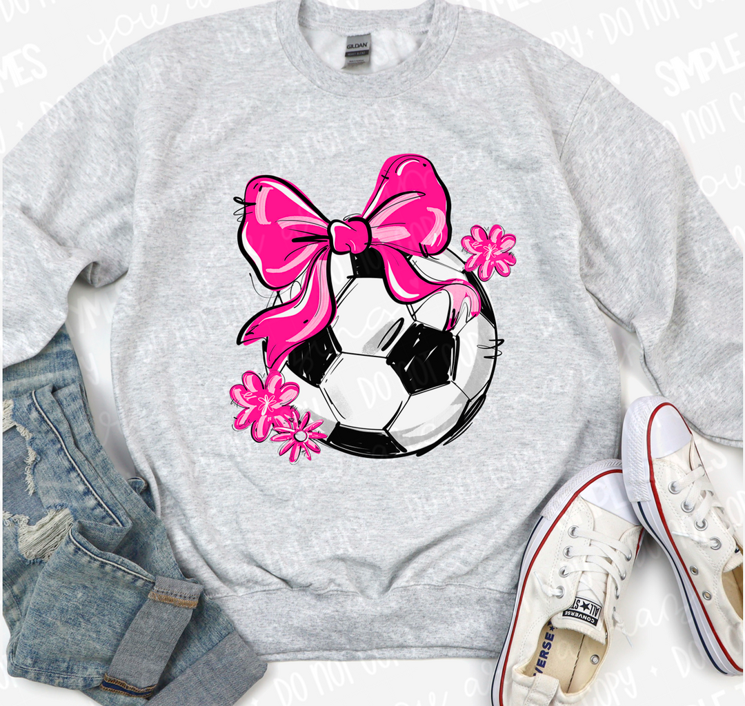 Play Ball Bow with Flowers Soccer DTF Print