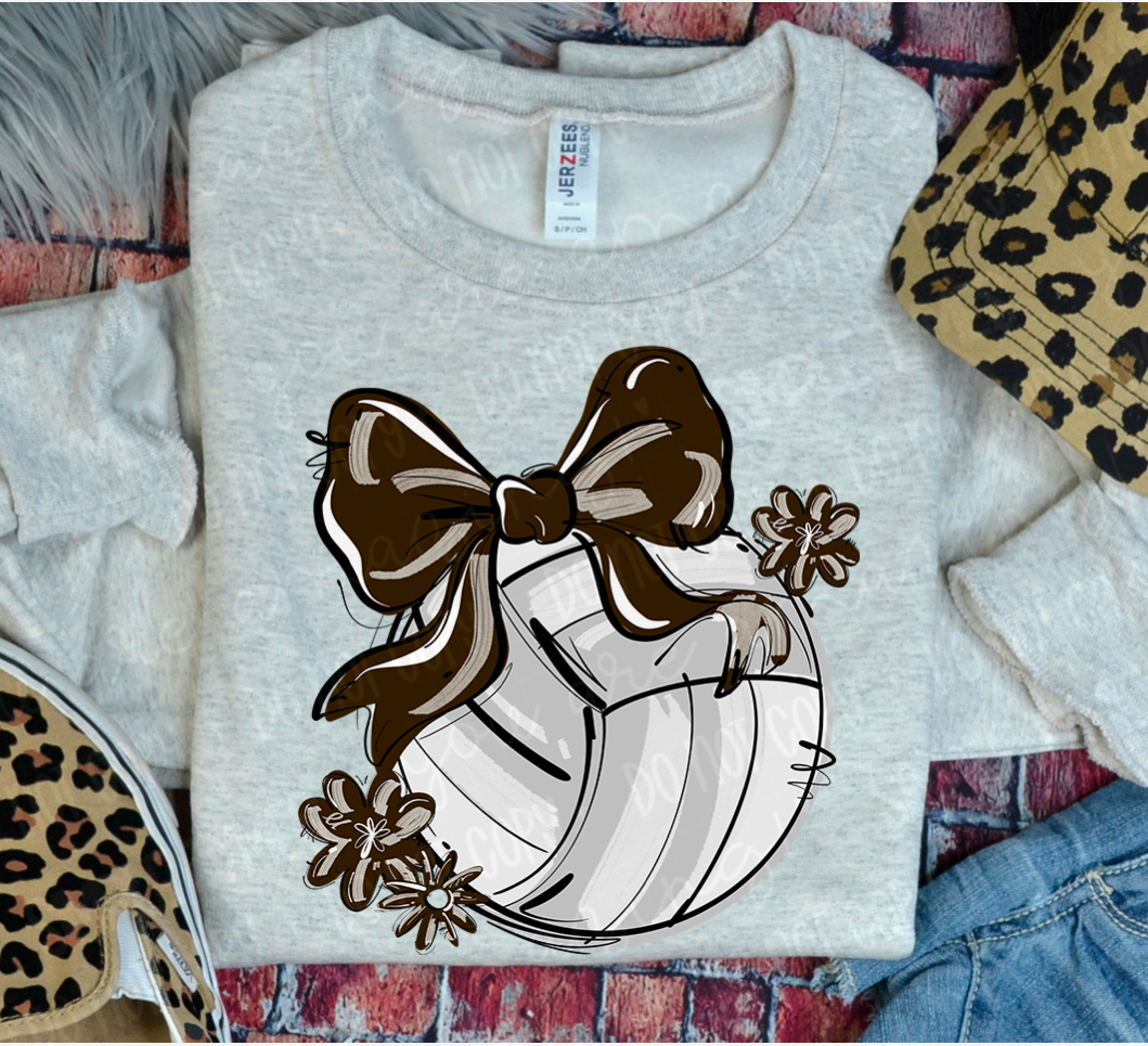 Play Ball Bow with Flowers Volleyball DTF Print