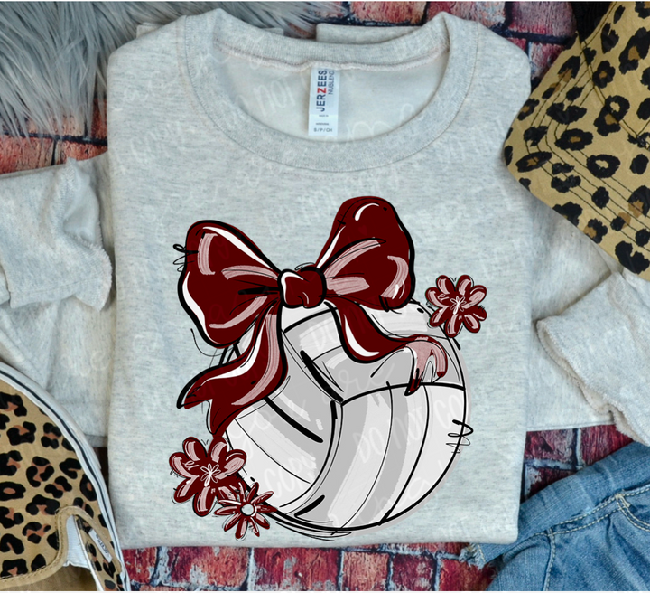 Play Ball Bow with Flowers Volleyball DTF Print
