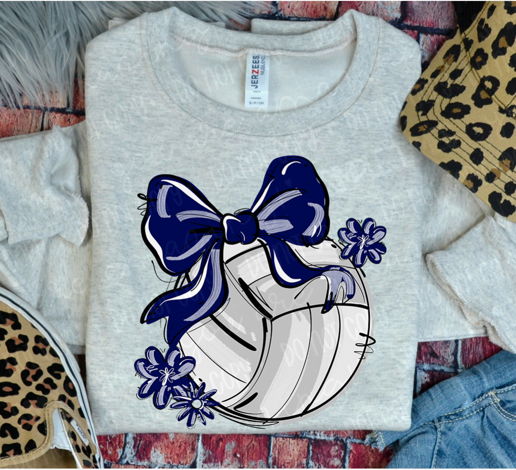 Play Ball Bow with Flowers Volleyball DTF Print