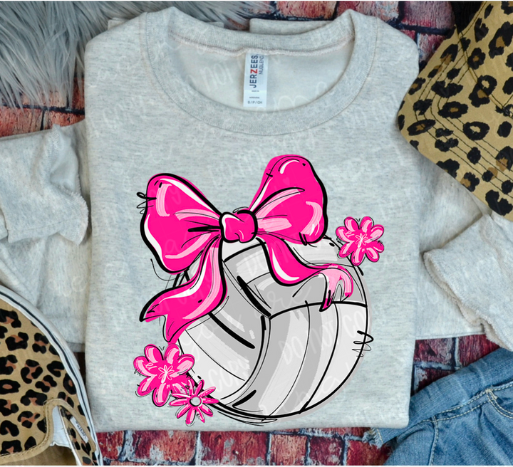 Play Ball Bow with Flowers Volleyball DTF Print