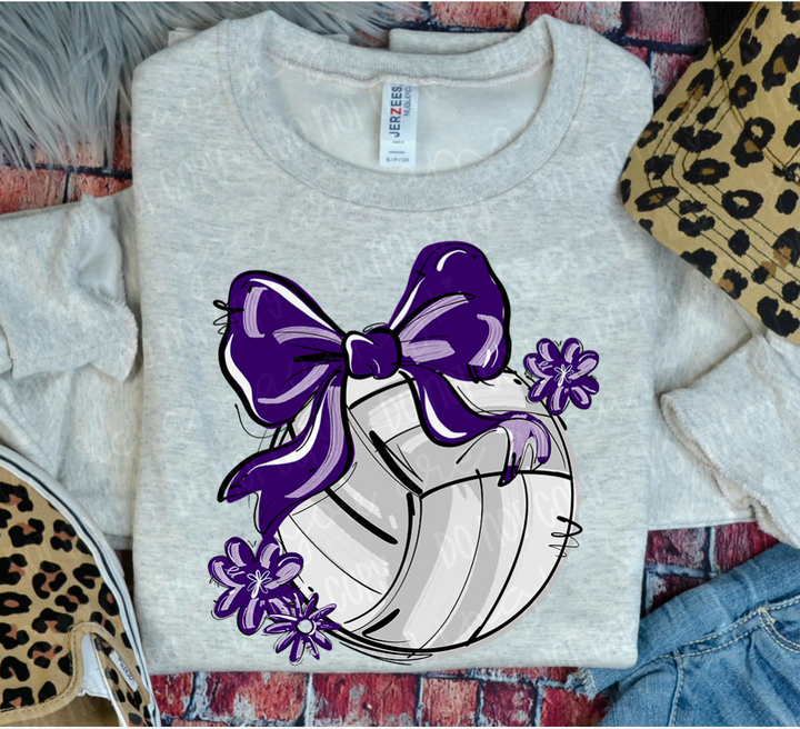 Play Ball Bow with Flowers Volleyball DTF Print