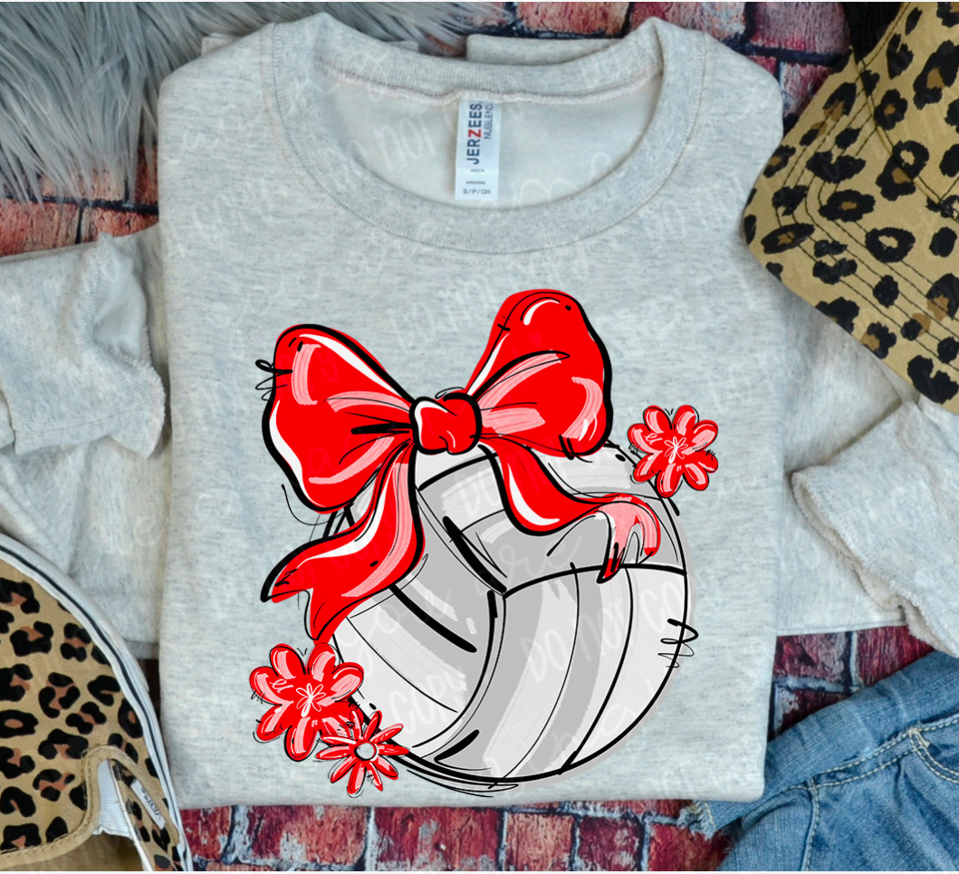 Play Ball Bow with Flowers Volleyball DTF Print