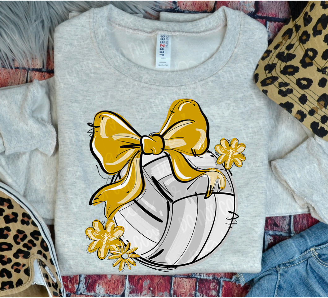 Play Ball Bow with Flowers Volleyball DTF Print