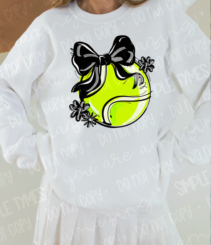 Play Ball Bow with Flowers Tennis DTF Print