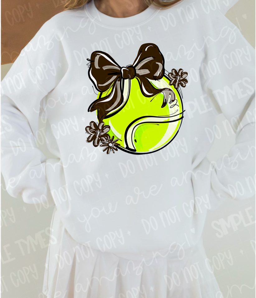 Play Ball Bow with Flowers Tennis DTF Print