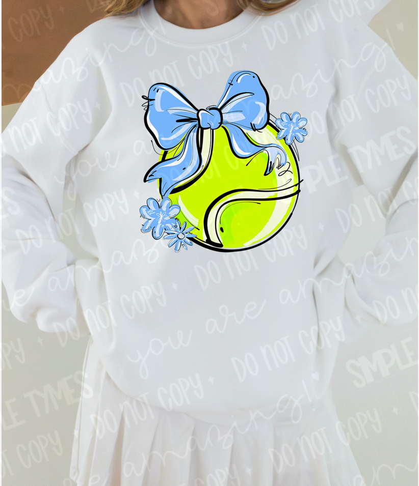Play Ball Bow with Flowers Tennis DTF Print