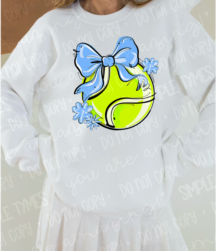 Play Ball Bow with Flowers Tennis DTF Print