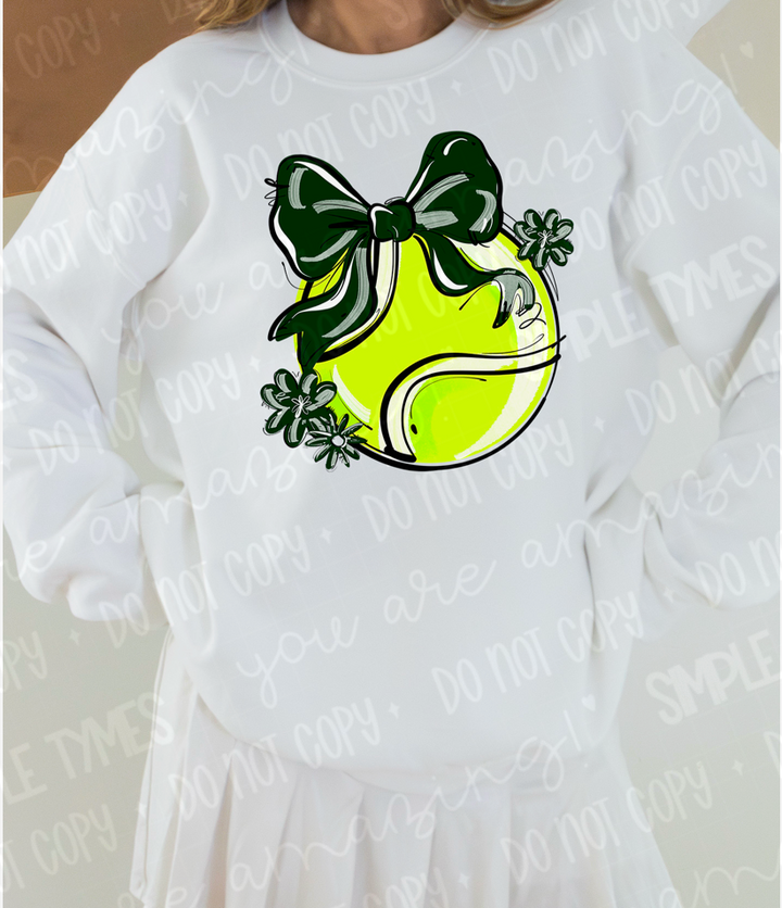 Play Ball Bow with Flowers Tennis DTF Print