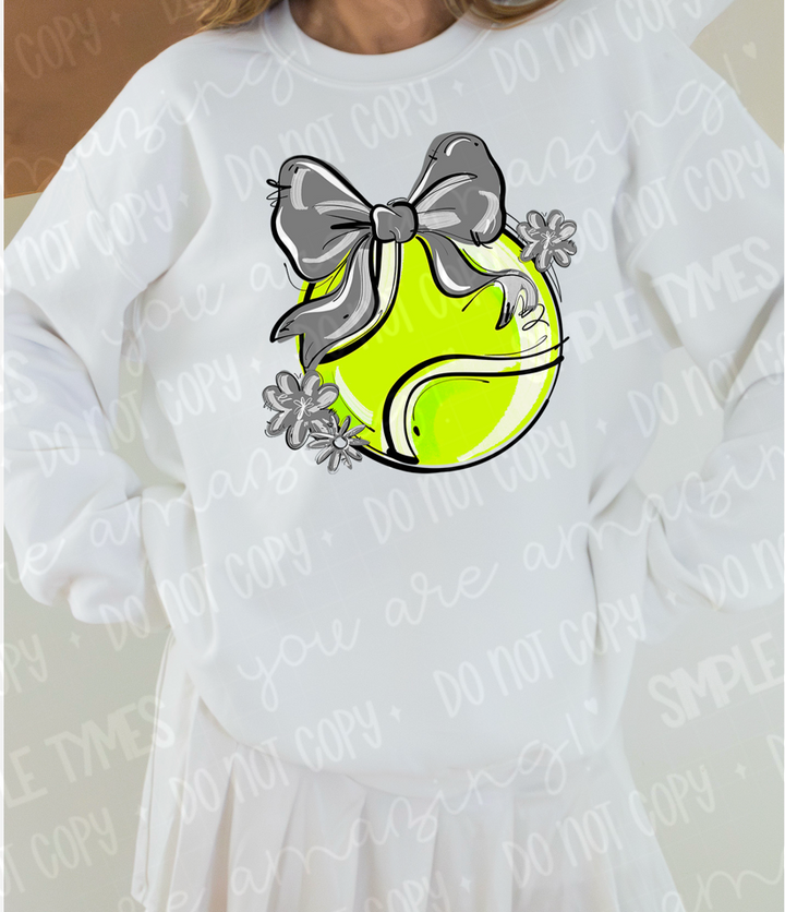 Play Ball Bow with Flowers Tennis DTF Print