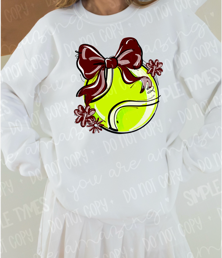 Play Ball Bow with Flowers Tennis DTF Print