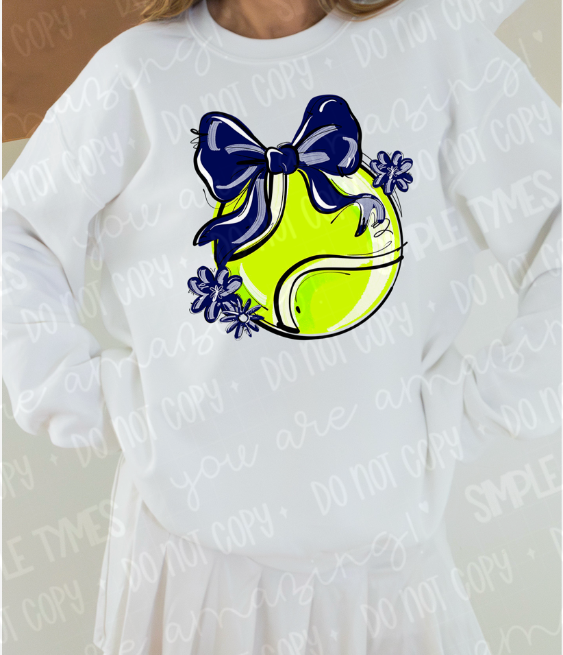 Play Ball Bow with Flowers Tennis DTF Print
