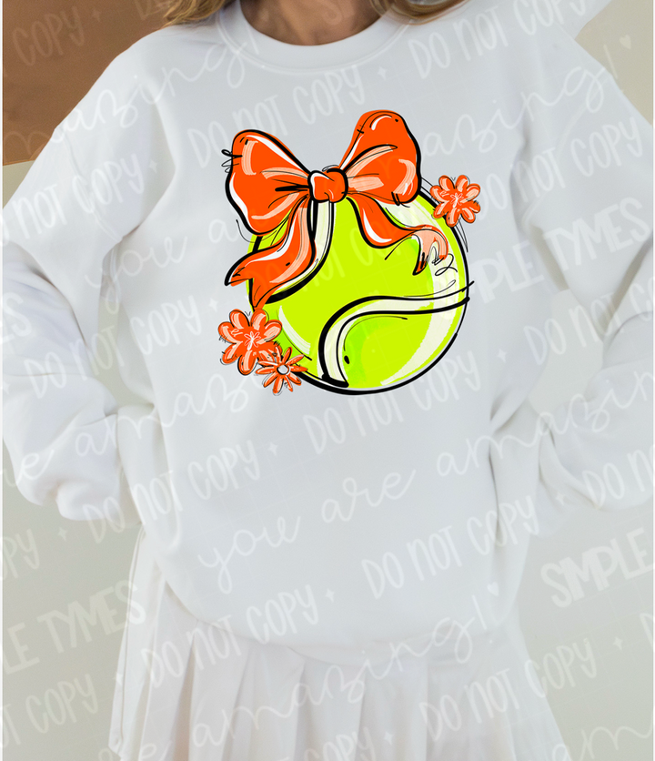 Play Ball Bow with Flowers Tennis DTF Print