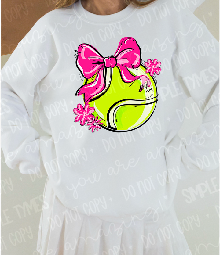 Play Ball Bow with Flowers Tennis DTF Print
